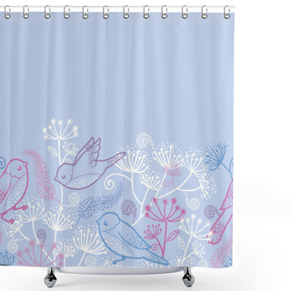 Personality  Pastel Birds And Flowers Horizontal Seamless Pattern Border Shower Curtains