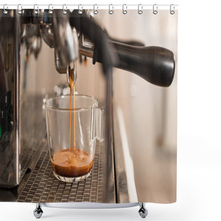 Personality  Selective Focus Of Coffee Machine And Glass Cup With Coffee Shower Curtains