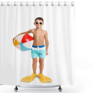 Personality  Little Boy With Paddles And Ball On White Background Shower Curtains