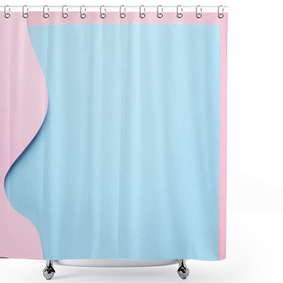 Personality  Abstract Paper Cut Pink Waves Art On Blue Background, Pastel Colors With Copyspace Top View Shower Curtains