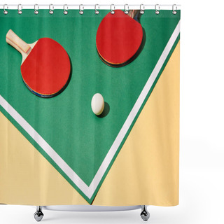 Personality  Red Table Tennis Rackets And Ball On Green And Yellow Surface  Shower Curtains
