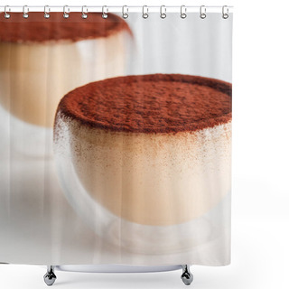 Personality  Close Up Of Tiramisu Desserts With Cocoa Powder   Shower Curtains