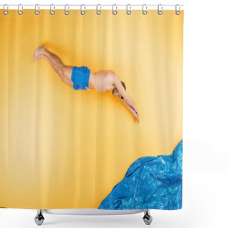 Personality  Handsome Young Man In Shorts Diving In Imagine Sea On Yellow  Shower Curtains