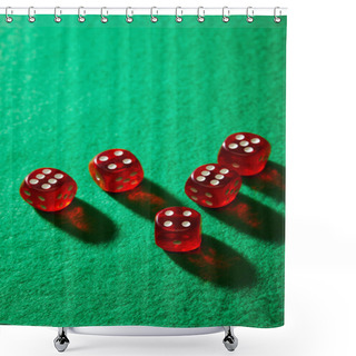 Personality  High Angle View Of Red Dice On Green Background Shower Curtains