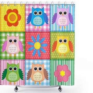 Personality  Patchwork Background With Owls Shower Curtains