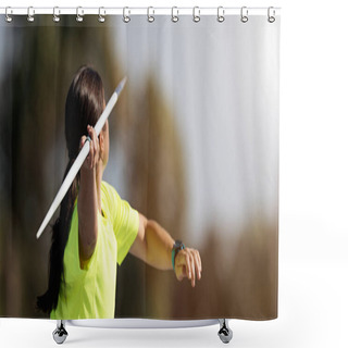Personality  Female Athlete Throwing A Javelin, Rear View Shower Curtains