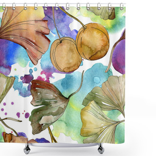Personality  Green Red Ginkgo Biloba Leaves. Watercolor Background Illustration Set. Seamless Background Pattern. Shower Curtains
