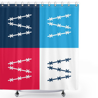 Personality  Barbed Wire Blue And Red Four Color Minimal Icon Set Shower Curtains