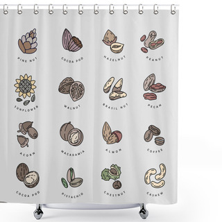 Personality  Vector Icon And Logo For Nuts And Seeds. Editable Outline Stroke Shower Curtains
