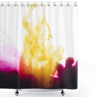 Personality  Close-up View Of Pink And Yellow Paint Splashes Isolated On White Shower Curtains