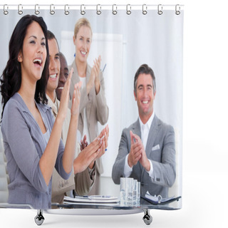 Personality  Cheerful Business Applauding In A Meeting Shower Curtains