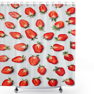 Personality  Pattern With Delicious Fresh Healthy Halved Strawberries On White Shower Curtains