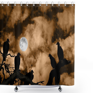 Personality  Vultures Silhouetted Against A Full Moon And Spooky Orange Sky Shower Curtains