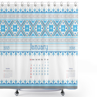 Personality  2016 Calendar With Ethnic Round Ornament Pattern In White Red Blue Colors Shower Curtains
