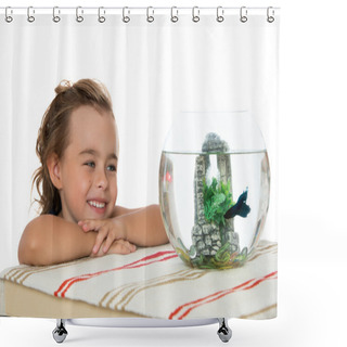 Personality  Girl Is Watching Fish In An Aquarium Shower Curtains