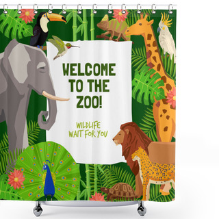 Personality  Colorful Poster With Invitation To Visit Zoo Shower Curtains