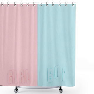 Personality  Top View Of Boy And Girl Lettering On Pink And Blue Background With Copy Space Shower Curtains
