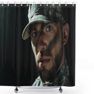 Personality  Soldier With Camouflage On Face Shower Curtains