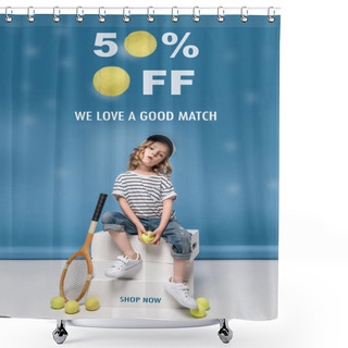 Personality  Sale Banner With Little Tennis Player Shower Curtains