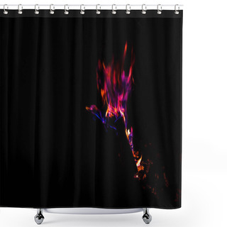 Personality  Pink And Purple Flame In Bonfire Isolated On Black Shower Curtains