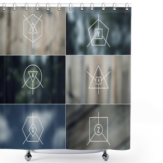 Personality  Set Of Trendy Badges And Card  Shower Curtains