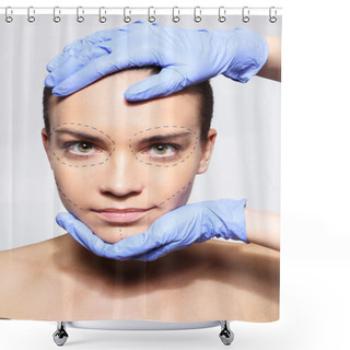 Personality  I Want To Be Beautiful! Head Of A Woman In The Hands Of A Plastic Surgeon Shower Curtains