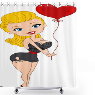 Personality  Girl Holding A Balloon Shower Curtains