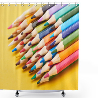 Personality  Set Of Sharpened Color Pencils On Yellow Background Shower Curtains