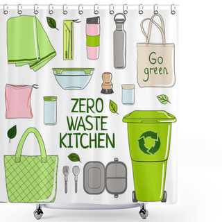 Personality  Zero Waste Kitchen . Hand Drawn Vector Illustration Shower Curtains
