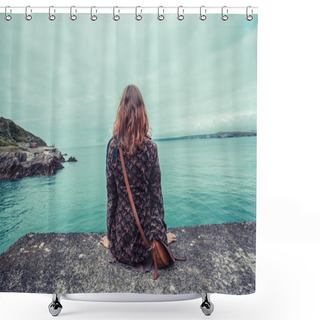 Personality  Young Woman By The Water's Edge Shower Curtains