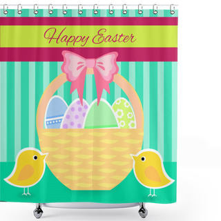 Personality  Illustration Of Basket Full Of Colorful Decorated Easter Eggs Shower Curtains