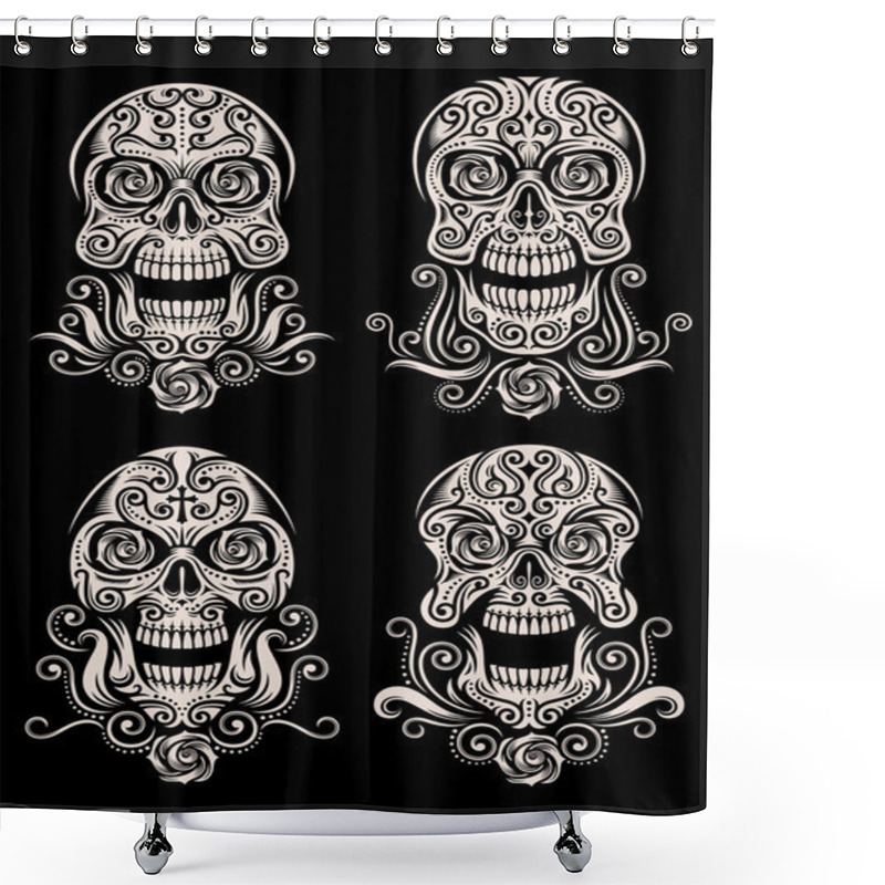 Personality  Day Of The Dead Skull Tattoo Vector Set Shower Curtains