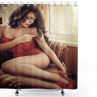 Personality  Woman In Red Sexy Lingerie Shower Curtains