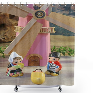Personality  Crib Dutch Style With The Holy Family Baby Jesus In A Clog Shoe Shower Curtains