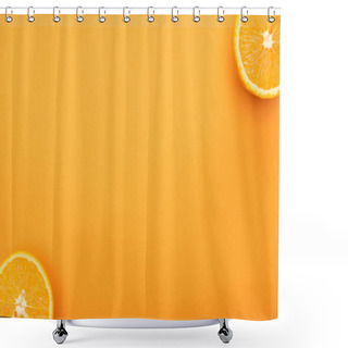 Personality  Top View Of Juicy Orange Slices On Colorful Background Shower Curtains