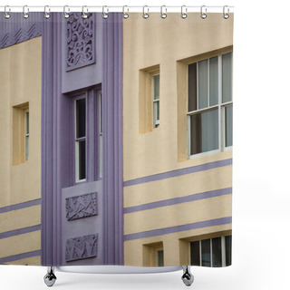 Personality  Detail Of A Classical Art Deco Facade On Ocean Drive In Miami Be Shower Curtains