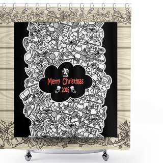 Personality  Christmas Vertical Doodle Seamless Border On White With Beige Wood Shower Curtains
