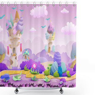 Personality  Seamless Cartoon Fairytale Landscape Shower Curtains