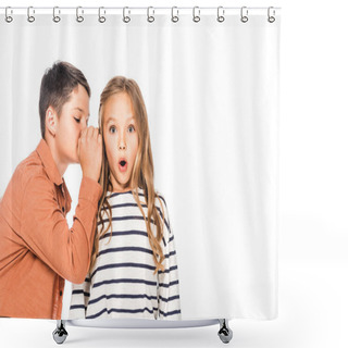 Personality  Boy Telling Secret To Surprised Friend Isolated On White Shower Curtains