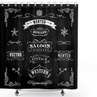 Personality  Western Hand Drawn Blackboard Banners Vintage Badge Vector Shower Curtains
