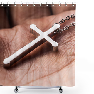 Personality  Silver Cross In A Hand  Shower Curtains