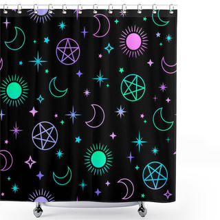 Personality  Mystical Esoteric Pattern With Sun, Moon And Magic Symbols Shower Curtains