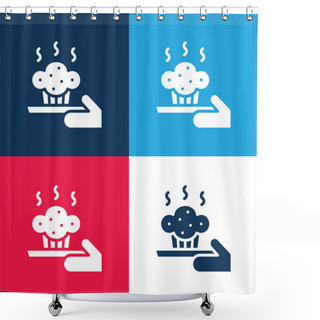 Personality  Baking Blue And Red Four Color Minimal Icon Set Shower Curtains