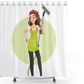 Personality  Beautiful Girl With Vakuum Clenar Shower Curtains
