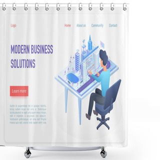 Personality  Modern Business Solutions Landing Page Isometric Vector Template Shower Curtains