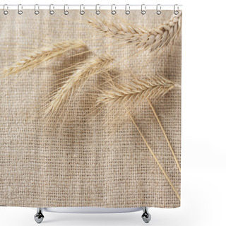 Personality  Wheat Ears Border On Burlap Background Shower Curtains