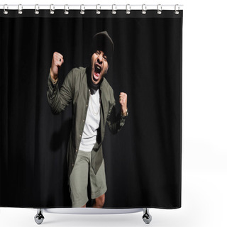 Personality  Emotional And Stylish Indian Hip Hop Singer In Cap Singing Loud On Black  Shower Curtains