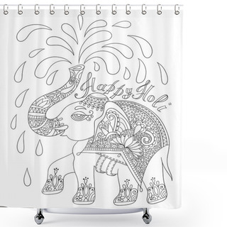 Personality  Black And White Decorative Elephant With Inscription Happy Holy Shower Curtains