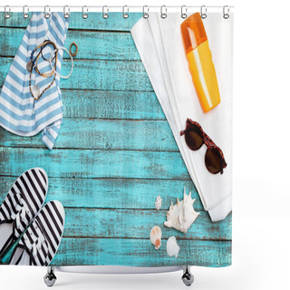 Personality  Summer Beach Accessories On Table  Shower Curtains