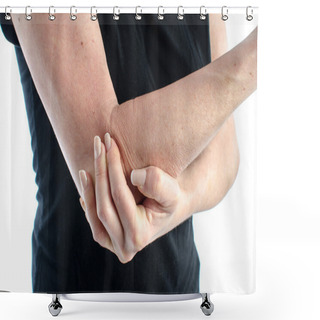 Personality  Woman With Elbow Pain Shower Curtains